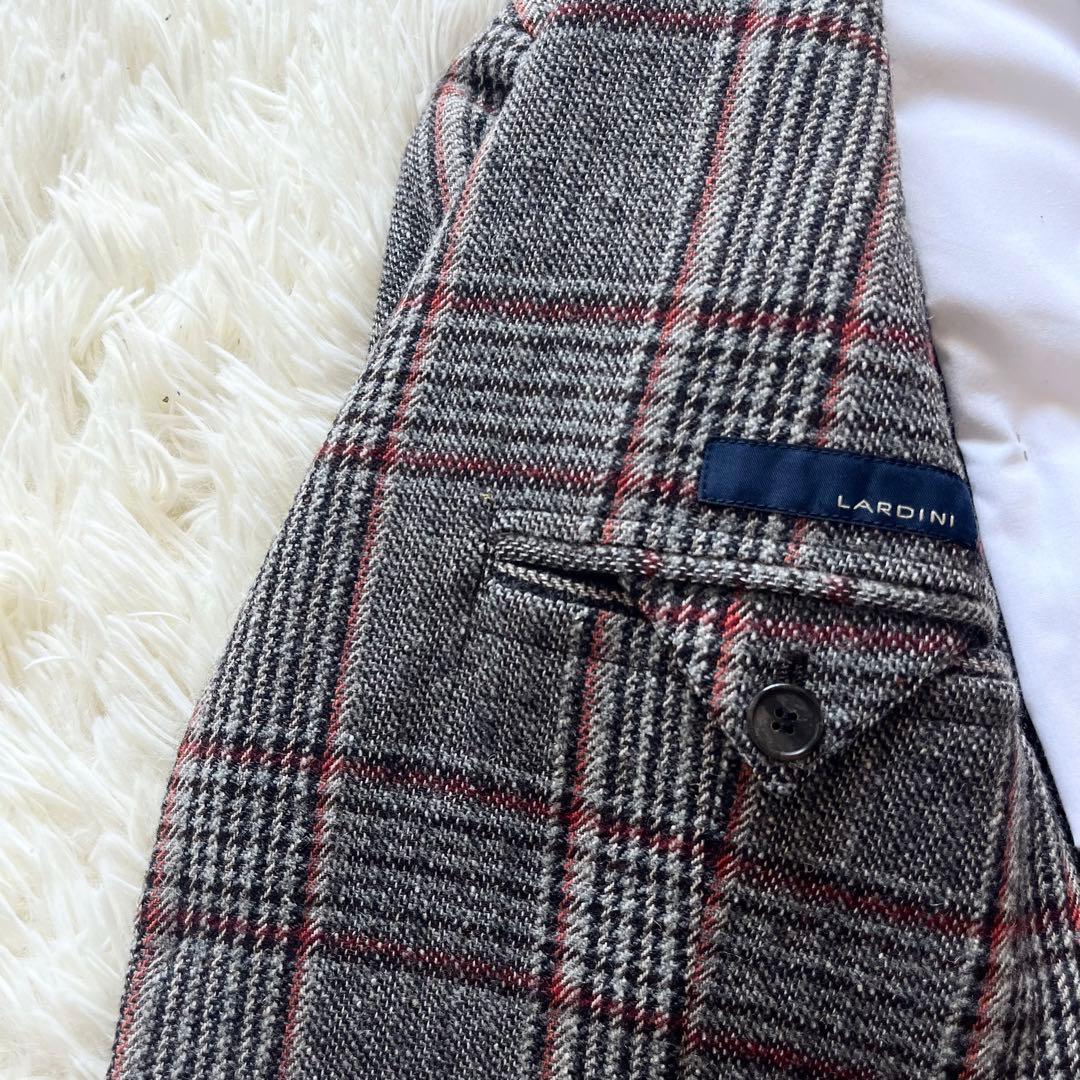 <美品>LARDINI グレー チェック ウール ジャケットサイズ42