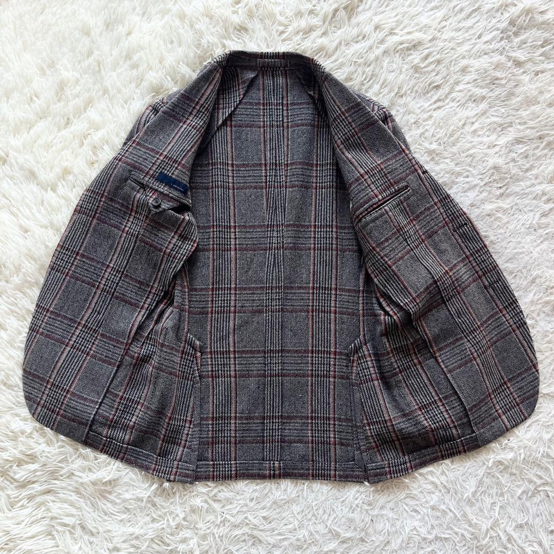 <美品>LARDINI グレー チェック ウール ジャケットサイズ42