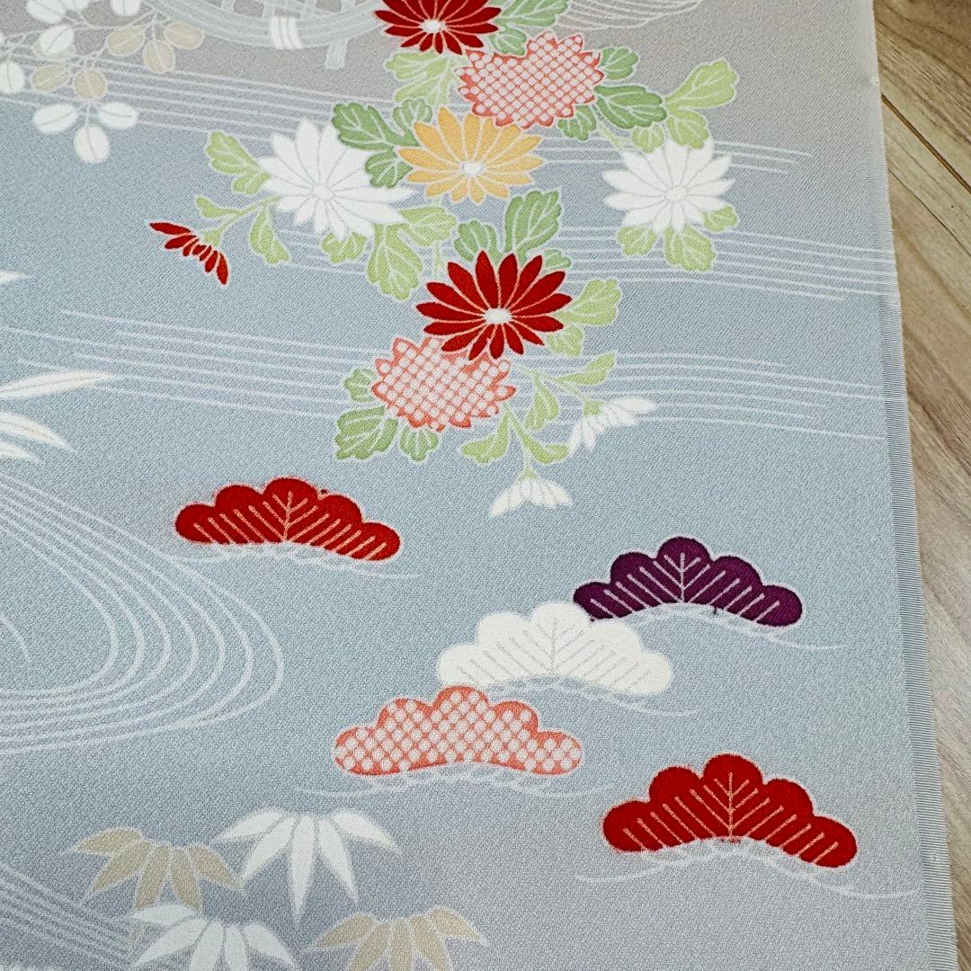 未使用　正絹　反物　着物　和装　小紋　丹後縮緬　ちりめん　グレー　灰色　紳裳園