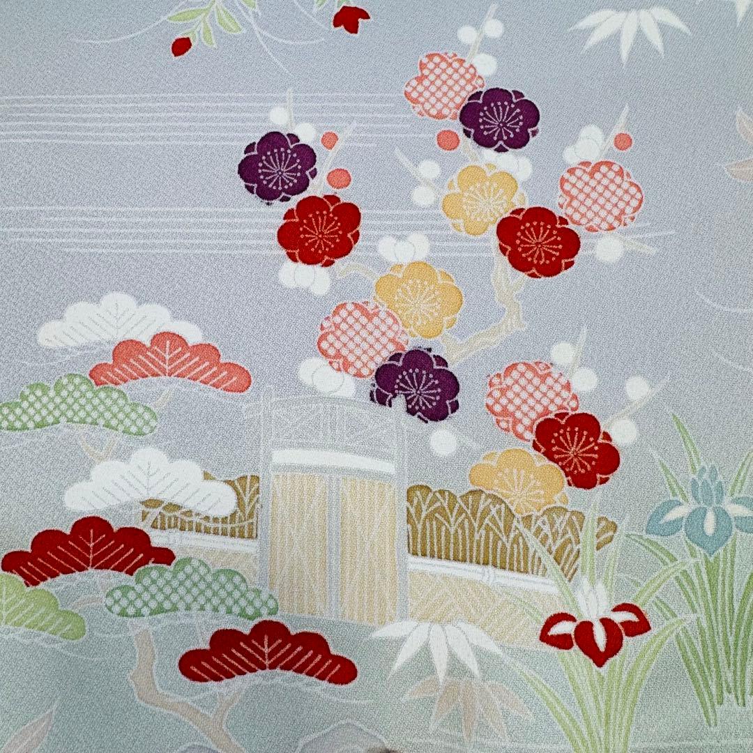 未使用　正絹　反物　着物　和装　小紋　丹後縮緬　ちりめん　グレー　灰色　紳裳園