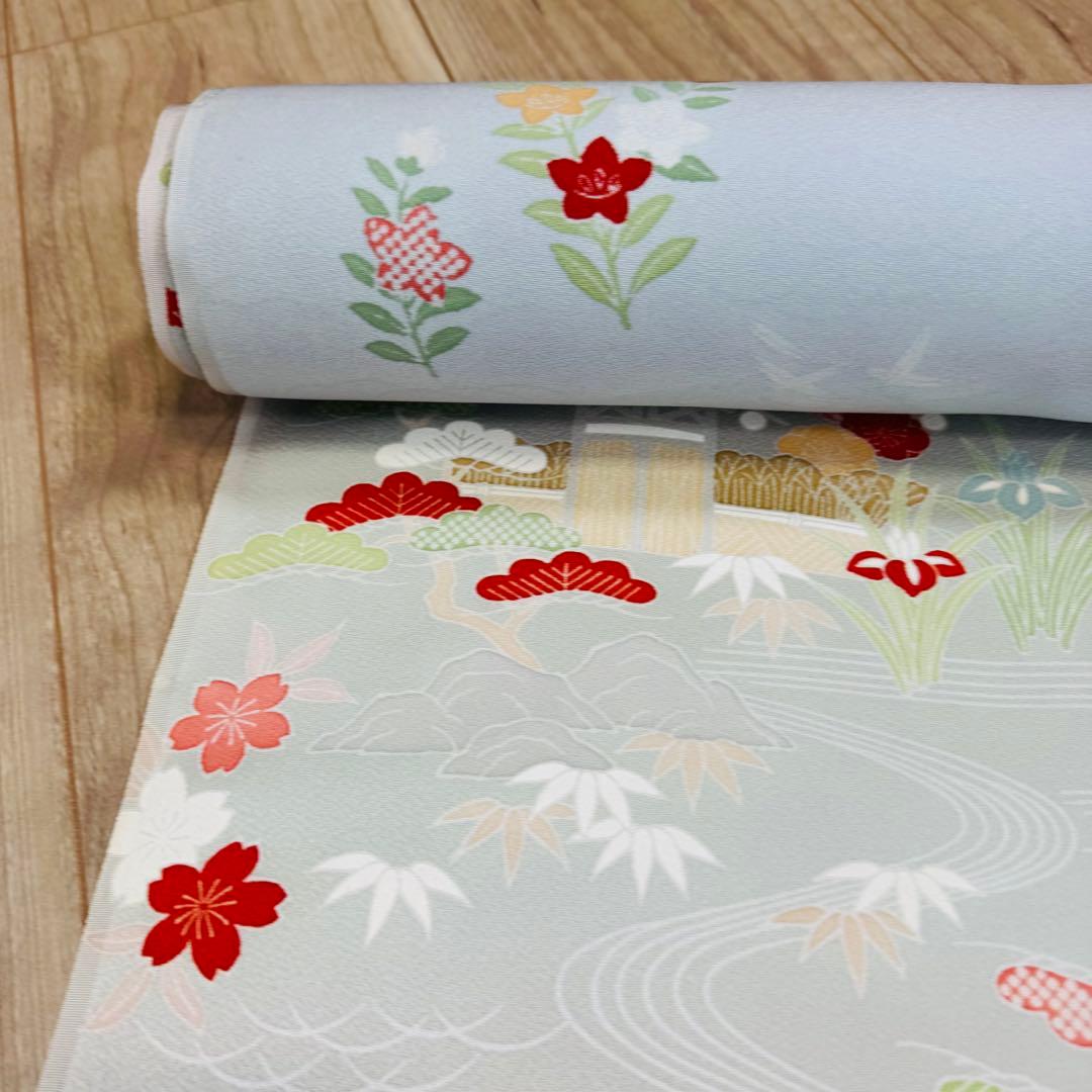 未使用　正絹　反物　着物　和装　小紋　丹後縮緬　ちりめん　グレー　灰色　紳裳園