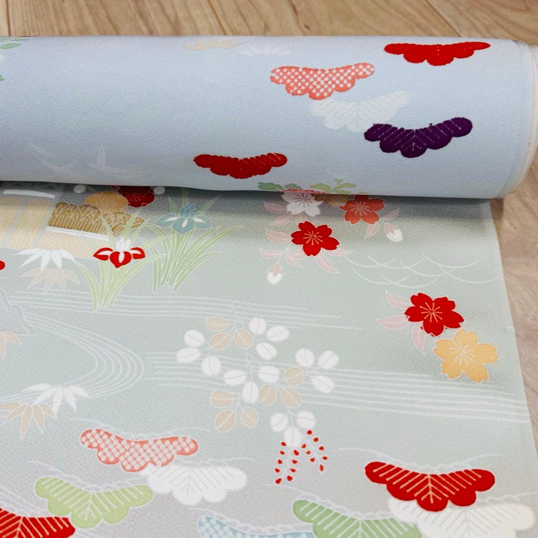 未使用　正絹　反物　着物　和装　小紋　丹後縮緬　ちりめん　グレー　灰色　紳裳園