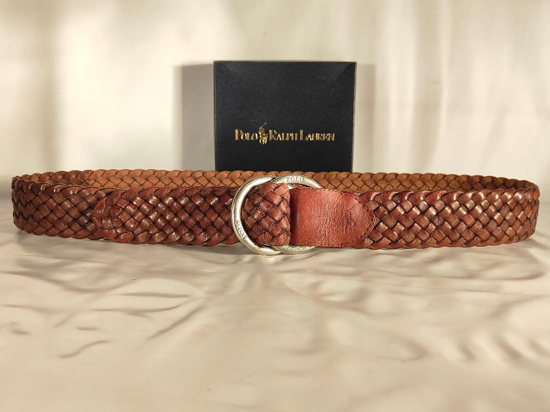 【ヴィンテージ】PRL ポロラルフローレン　高級ダブルリング編み込みドレスベルト