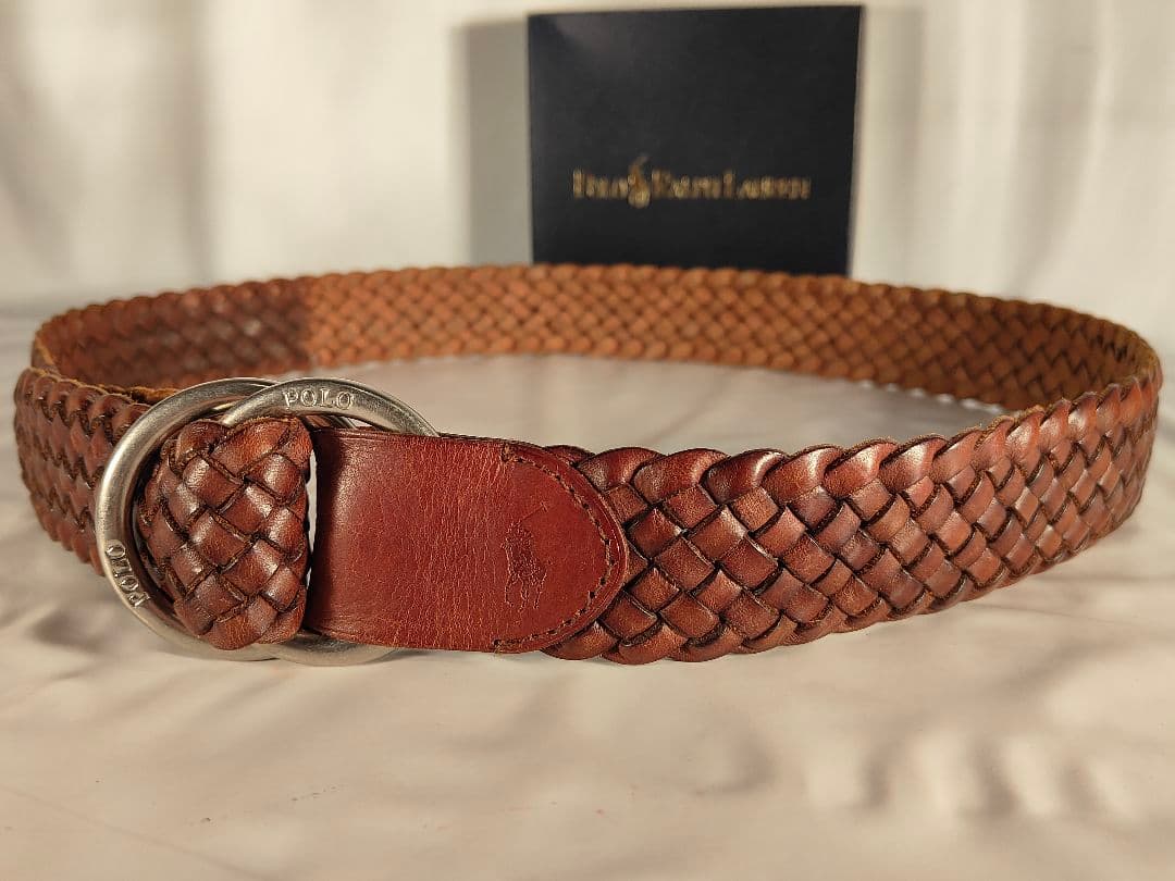【ヴィンテージ】PRL ポロラルフローレン　高級ダブルリング編み込みドレスベルト