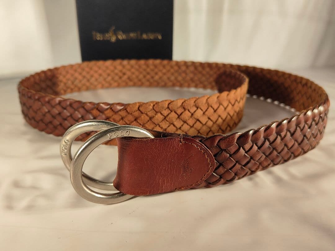 【ヴィンテージ】PRL ポロラルフローレン　高級ダブルリング編み込みドレスベルト