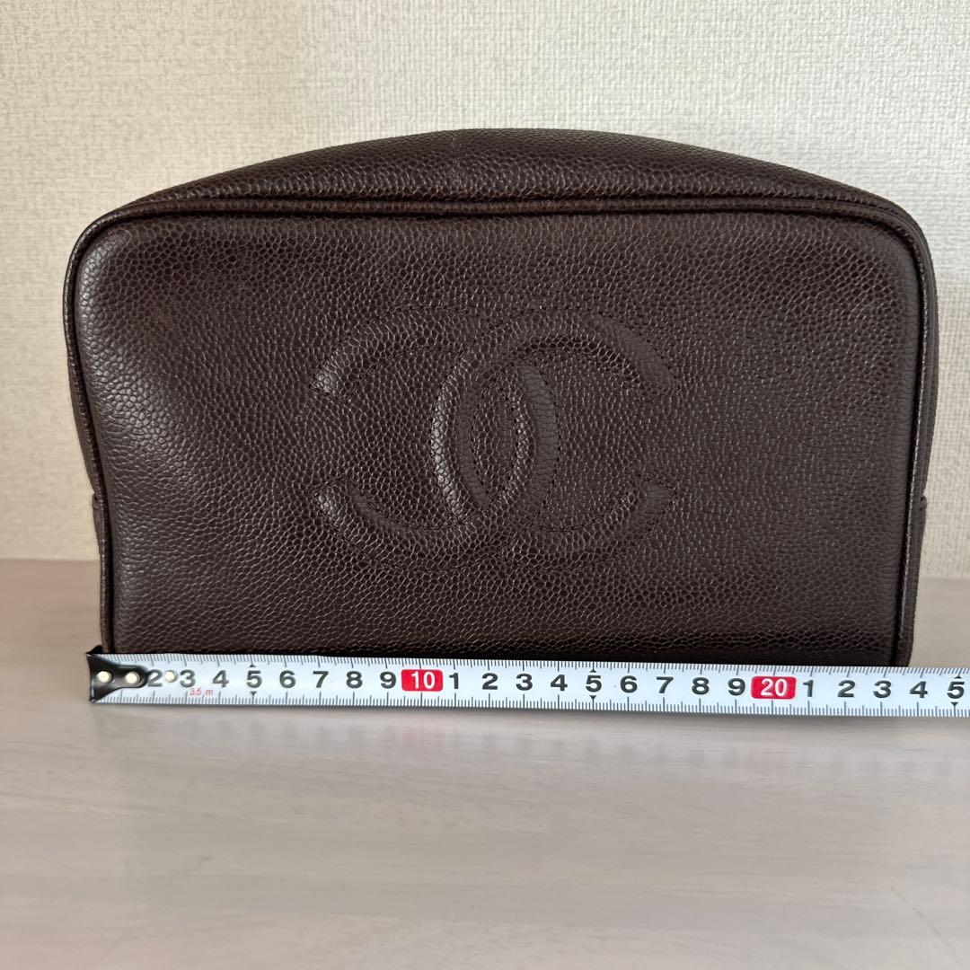 CHANEL シャネル　コスメポーチ　クラッチバッグ　キャビアスキン　ブラウン