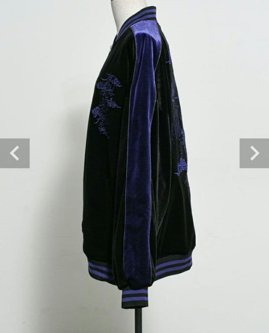 『REFLEM レフレム』ベロア刺繍スカジャン/黒x紫