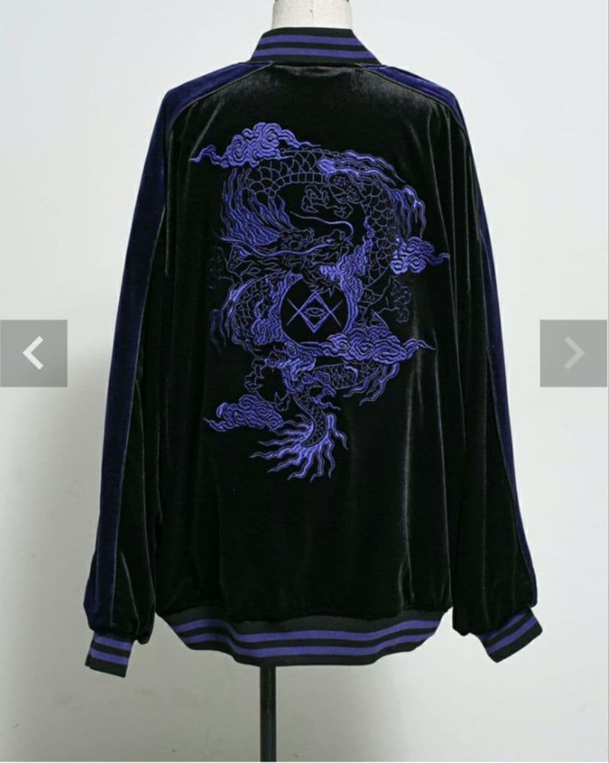 『REFLEM レフレム』ベロア刺繍スカジャン/黒x紫