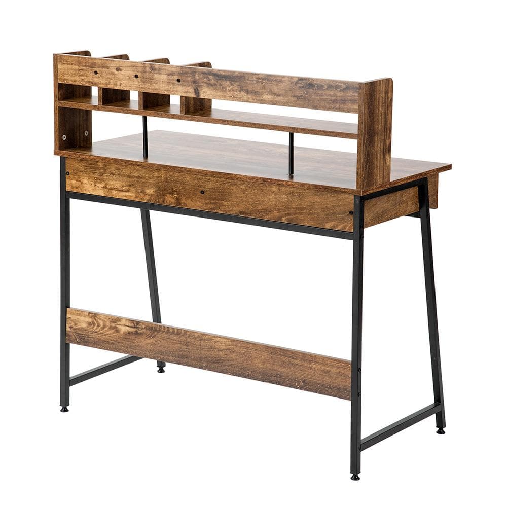 【ダークブラウン】パソコンデスク 引き出し付き　収納台　ミシン台 学習机 勉強机