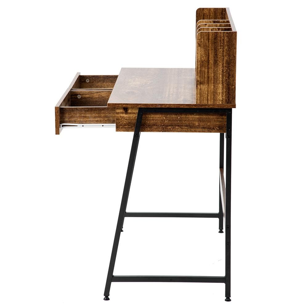 【ダークブラウン】パソコンデスク 引き出し付き　収納台　ミシン台 学習机 勉強机