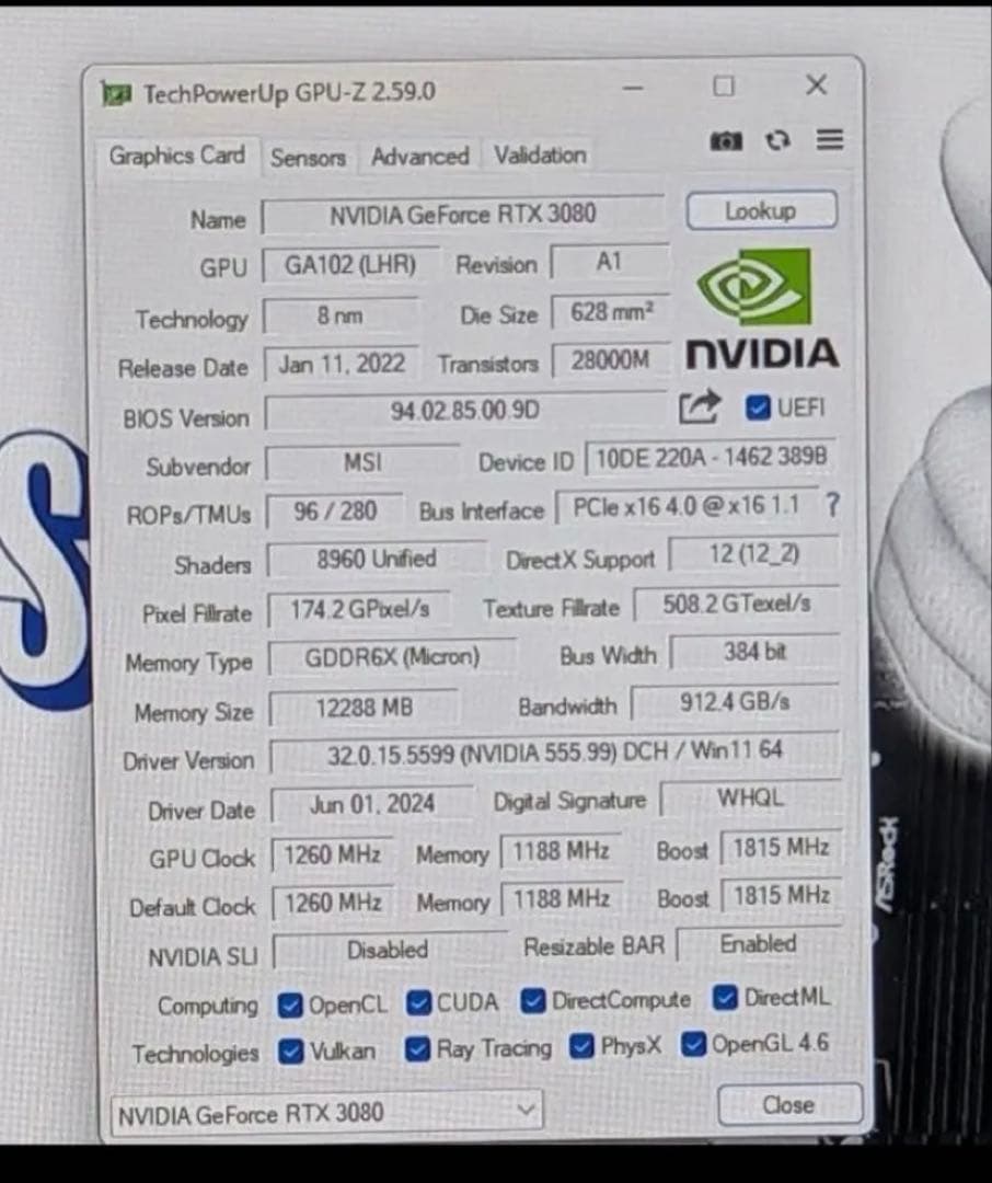 グラフィックボード・グラボ・ビデオカード MSI RTX3080 GAMING Z TRIO 12G LHR