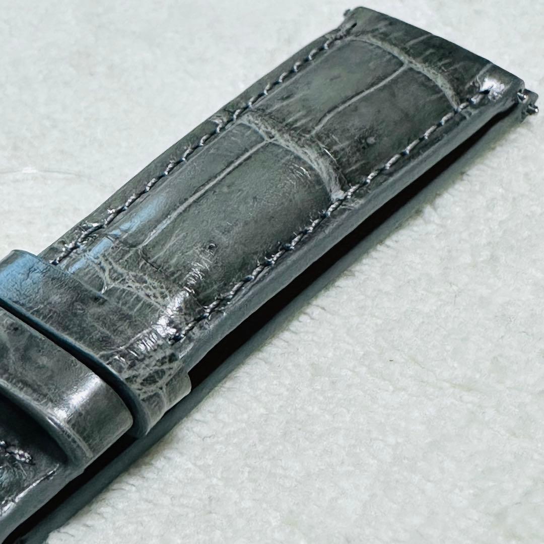 3062#20mm-18mmダークアッシュ★本物クロコダイルベルト★スイス製