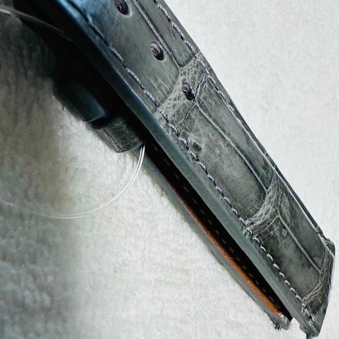 3062#20mm-18mmダークアッシュ★本物クロコダイルベルト★スイス製
