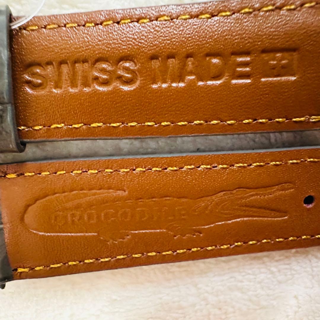 3062#20mm-18mmダークアッシュ★本物クロコダイルベルト★スイス製