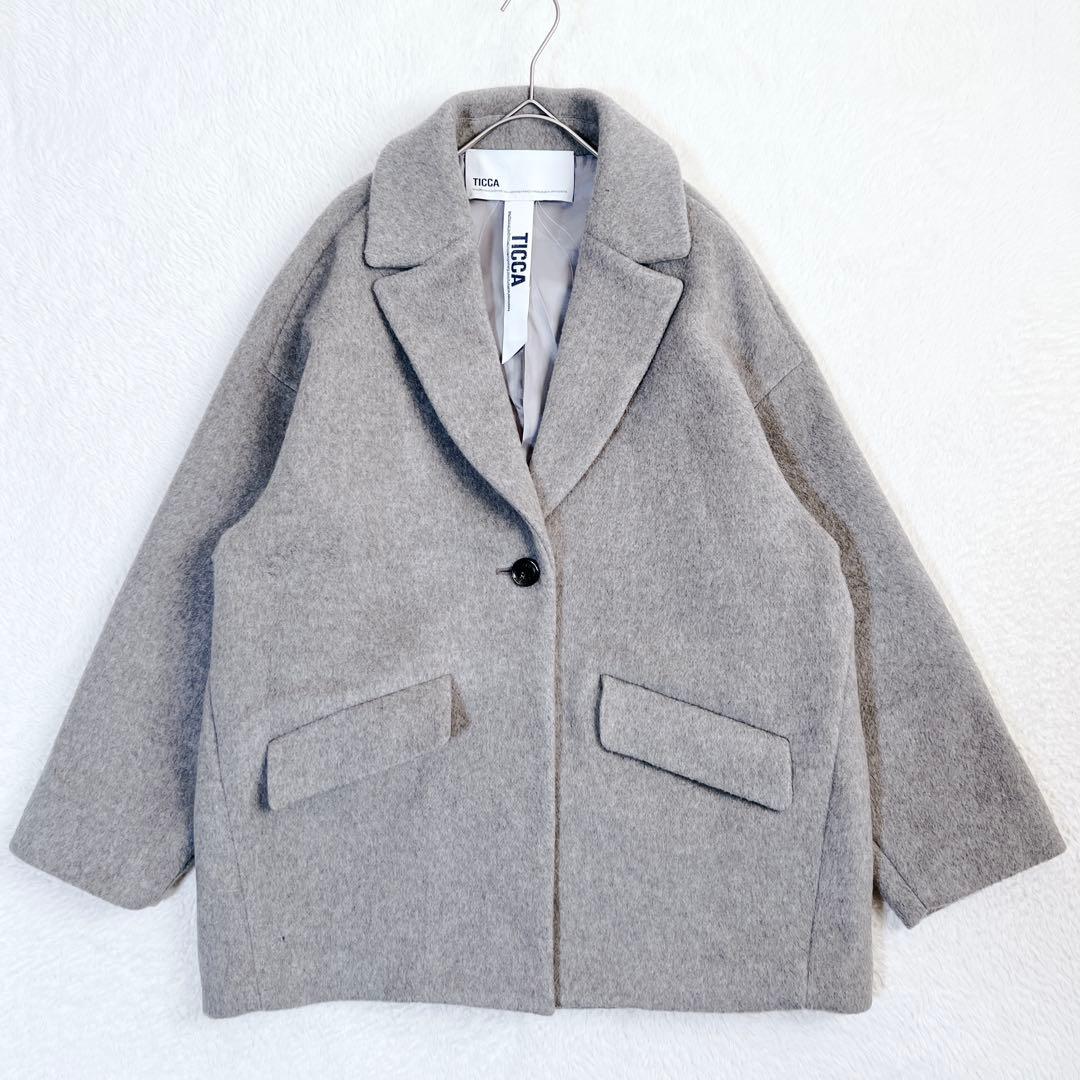 24AW✨ティッカ ウールショートコート ピーコート グレー 6.4万