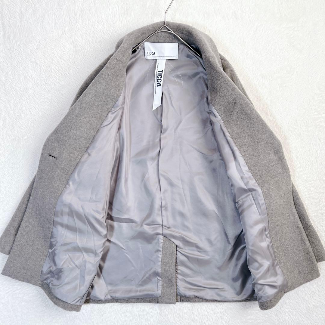 24AW✨ティッカ ウールショートコート ピーコート グレー 6.4万