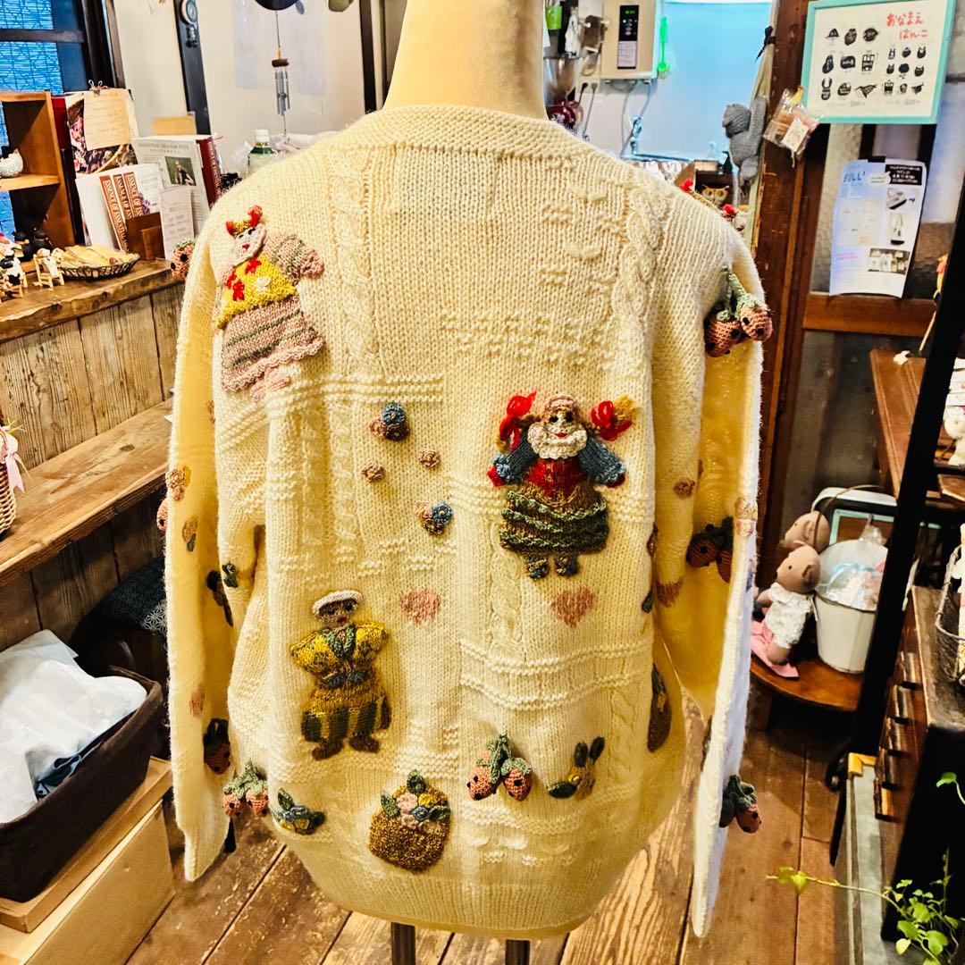 ヴィンテージ ポンポンニット カーディガン 刺繍 80年代