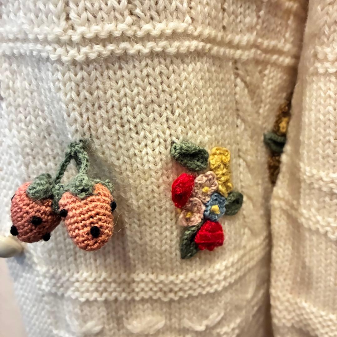 ヴィンテージ ポンポンニット カーディガン 刺繍 80年代