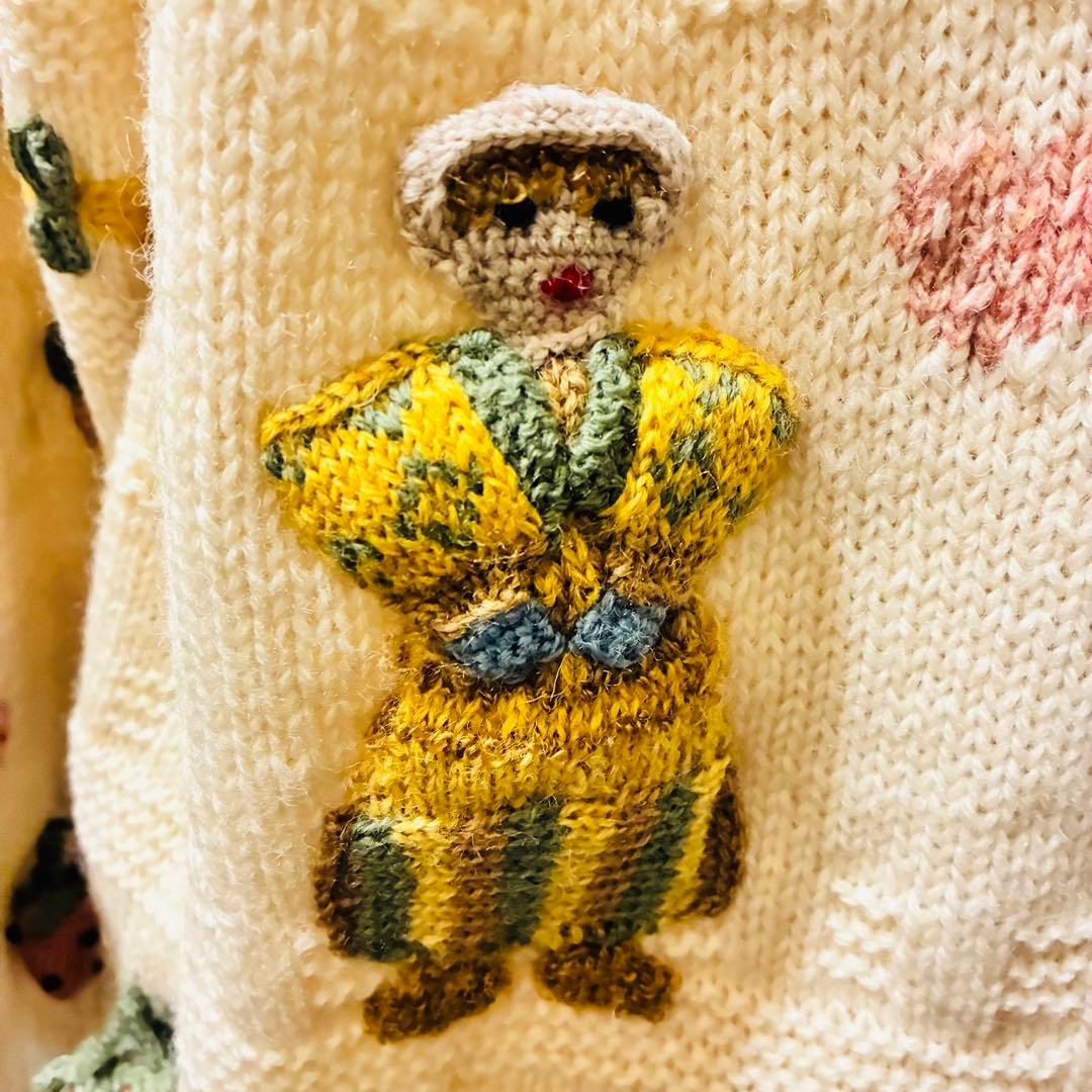 ヴィンテージ ポンポンニット カーディガン 刺繍 80年代