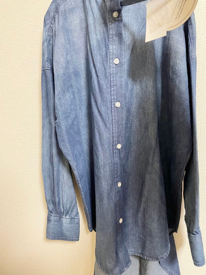 【新品】モニーレ ボウタイ リボン デニムシャツ 濃いブルー ダンガリーシャツ