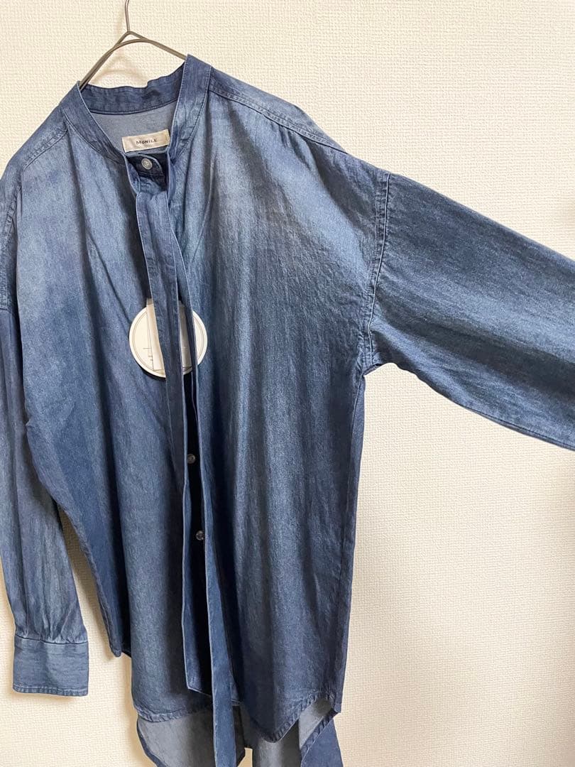 【新品】モニーレ ボウタイ リボン デニムシャツ 濃いブルー ダンガリーシャツ