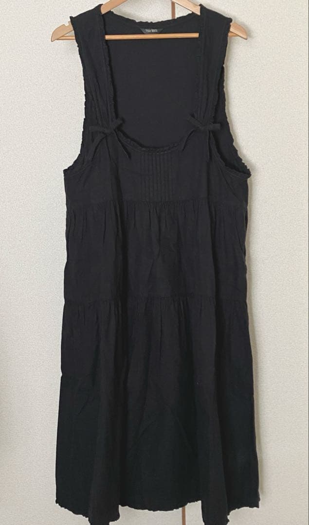 ピンクハウス 黒 フランネルジャンパースカート ワンピース ピンタック