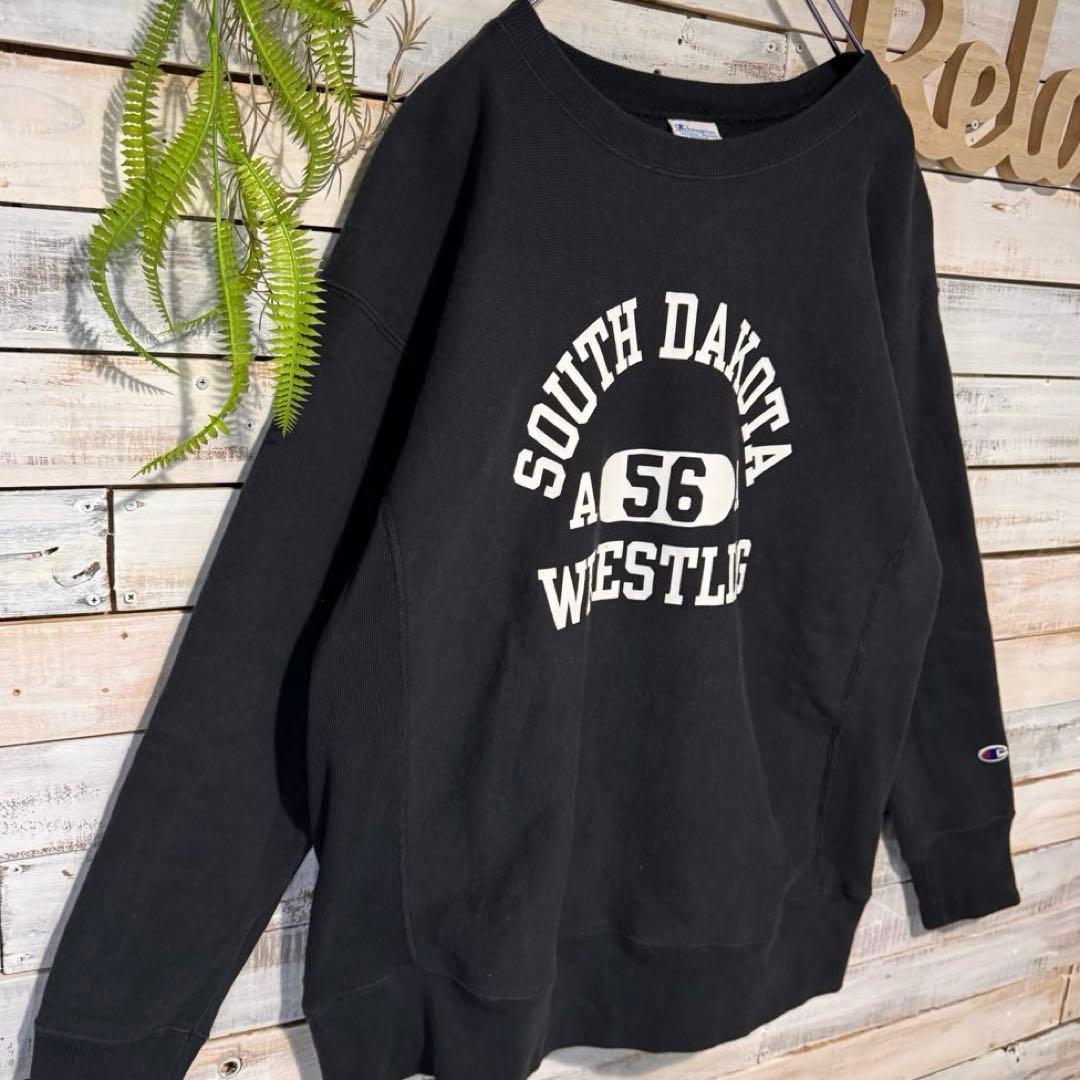 チャンピオン リバースウィーブ 青タグ 復刻 3段プリントスウェットXL 黒