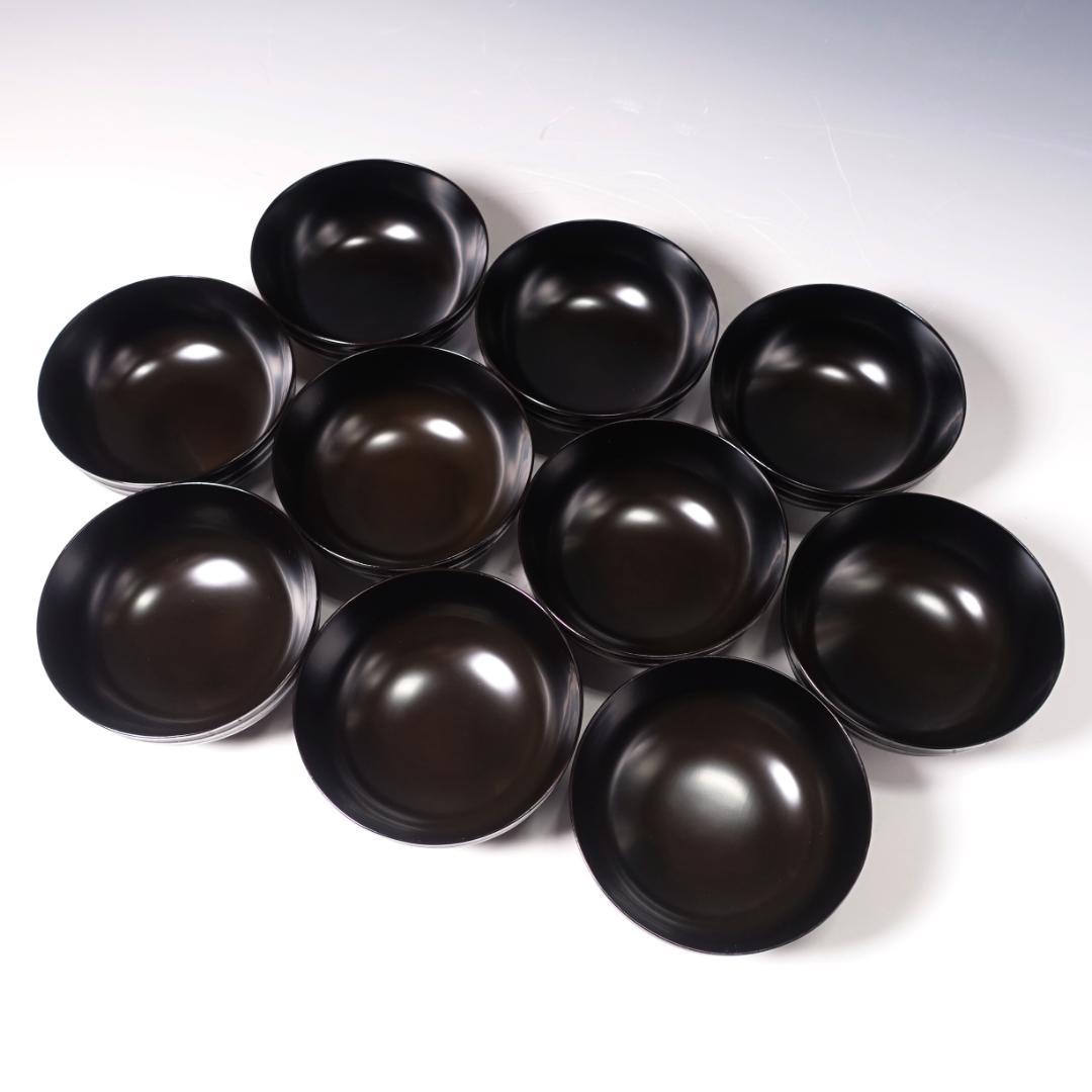 輪島塗師 堀川蒼雲 黒塗 糸目 見返七宝蒔絵 煮物椀 10客 共箱 天然木製