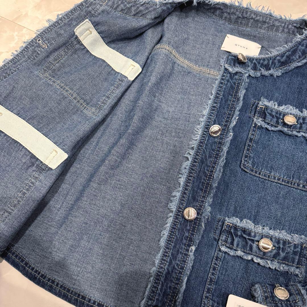 【新品】QTUME クチューム　ダークブルーデニム クロップドジャケット