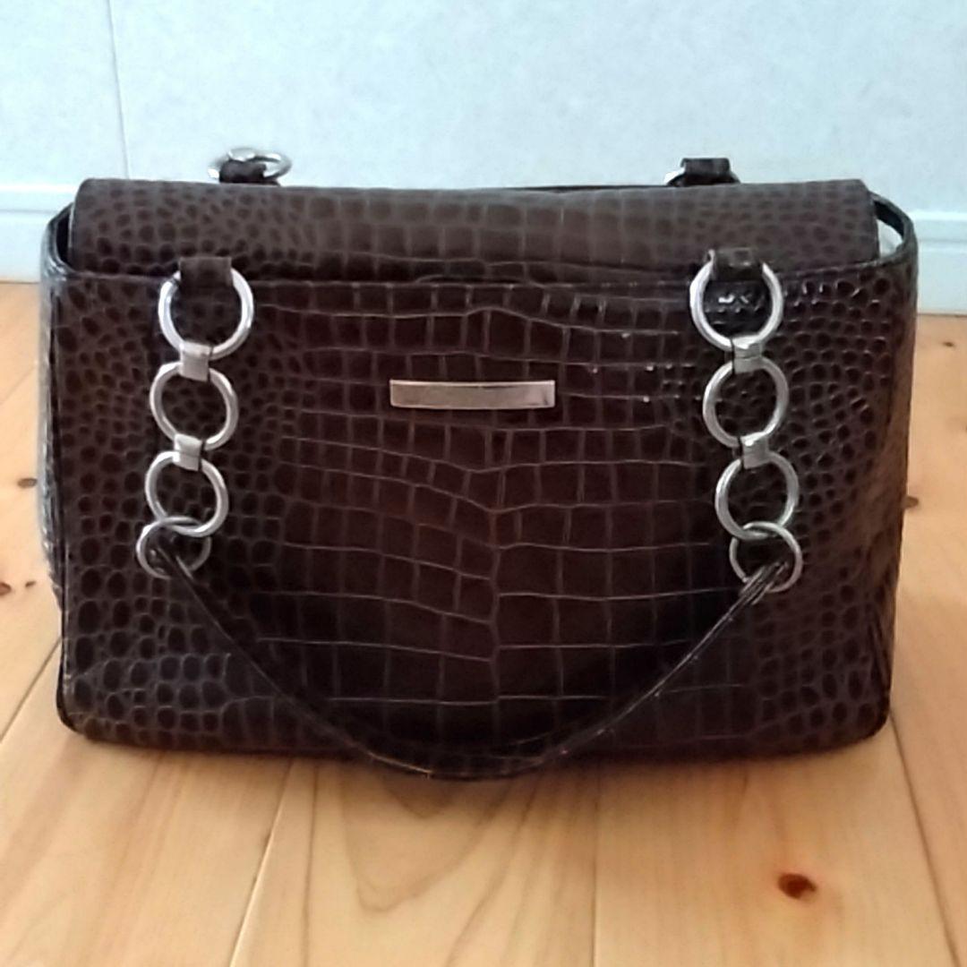 美品★サンローラン　ブラウン クロコダイル型押し　ハンドバッグ★