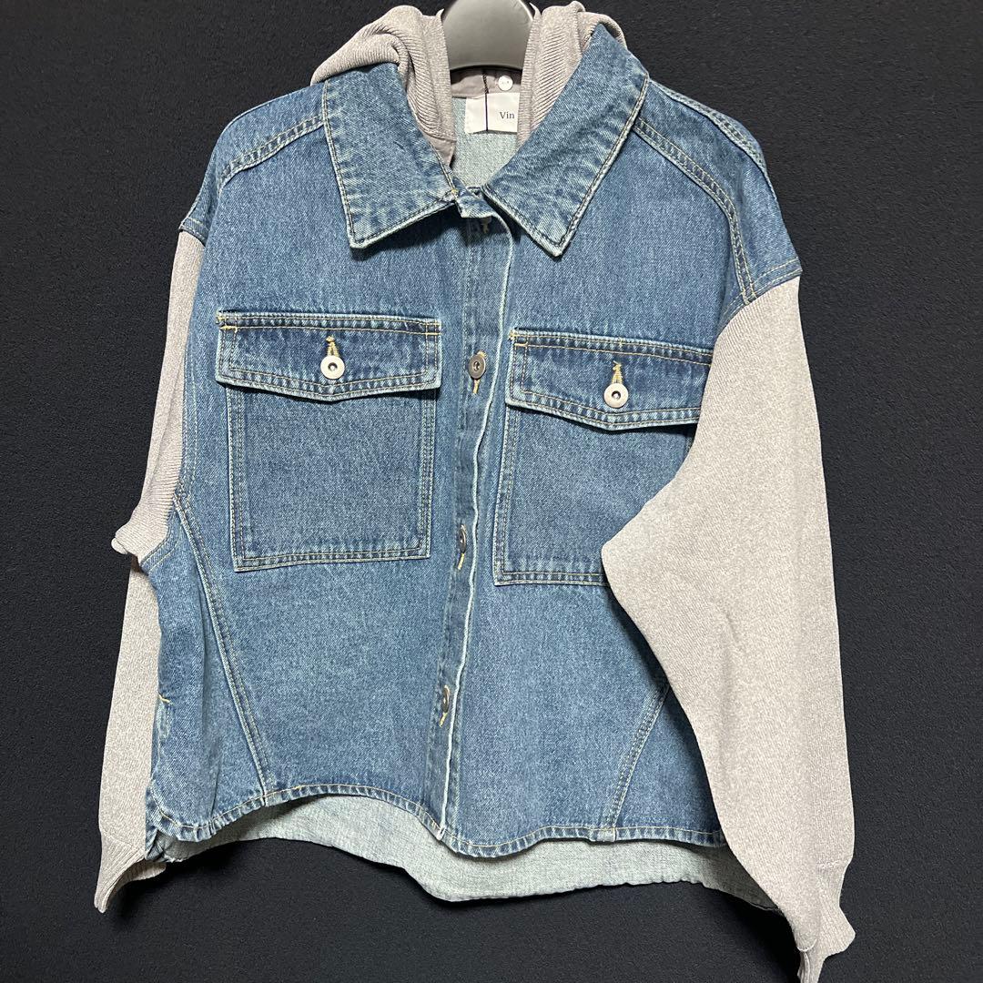 新品未使用タグ付き　定価22000円　Vin ニットドッキングデニムジャケット