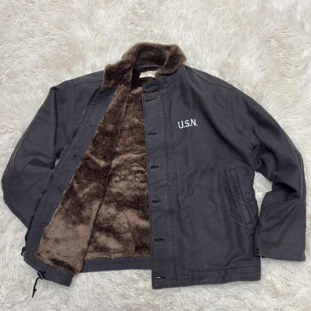 HOUSTON ヒューストン デッキジャケット　N1　黒　IDEALジップ　XL