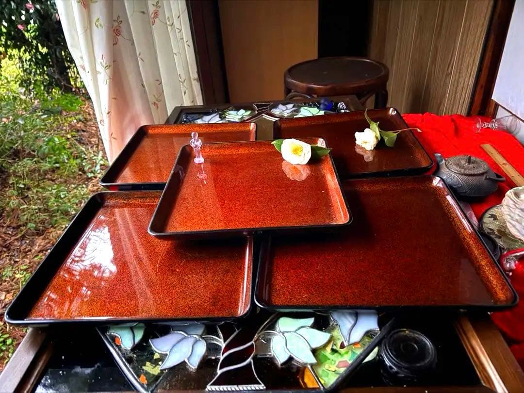 2158様感謝‼️蔵出しJAPAN GOZEN天然木　梨地最高級布着砂子御膳 5客