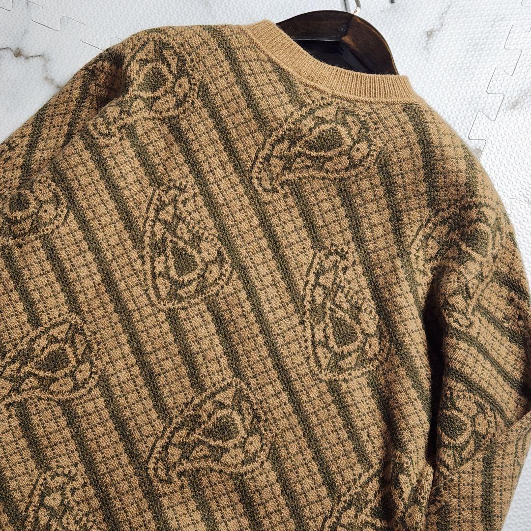 超希少✨XL相当 ジョルジオアルマーニ ニット 総柄 総キャメル ジャガード