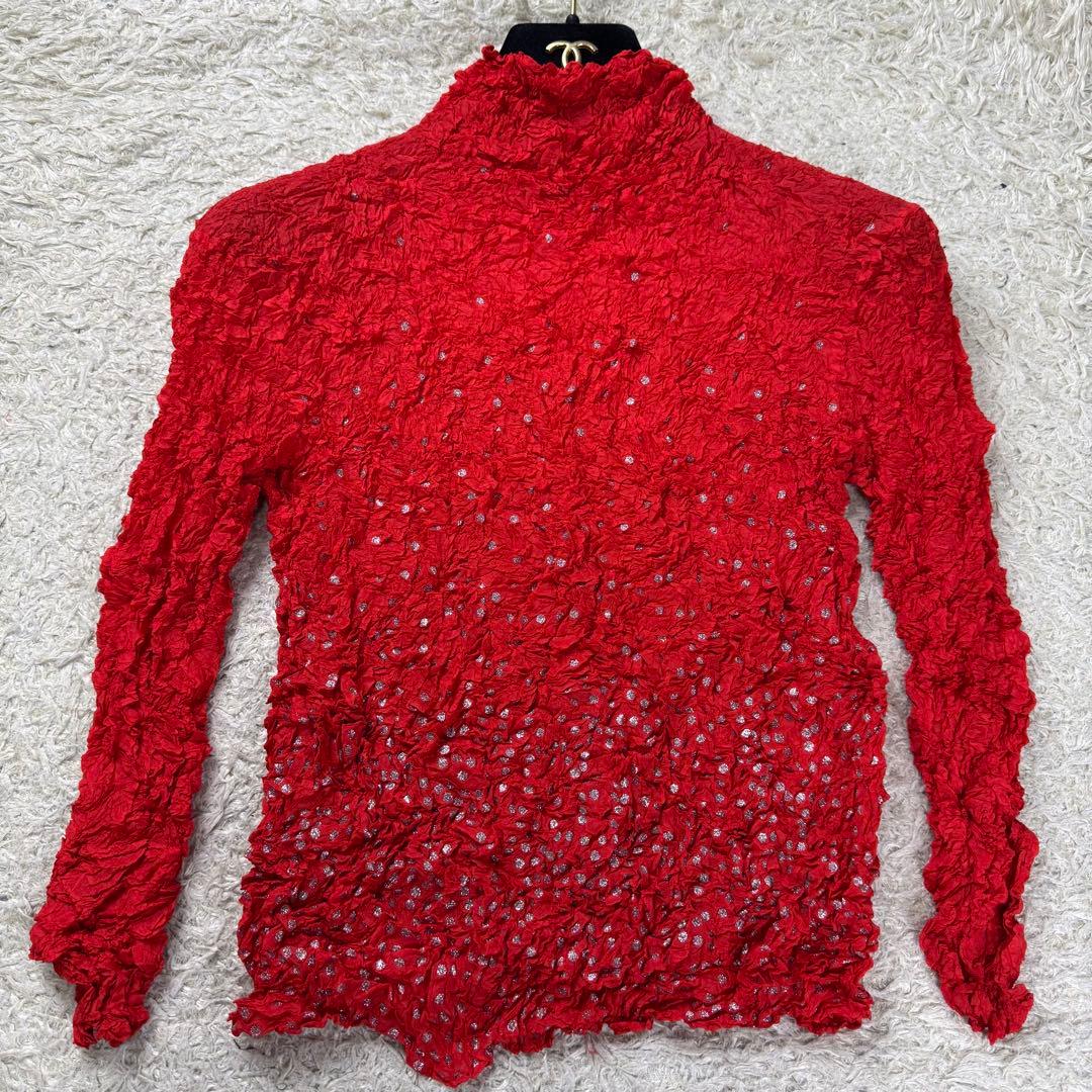 希少★ISSEY MIYAKE シワ加工 箔 カットソー 長袖 レッド