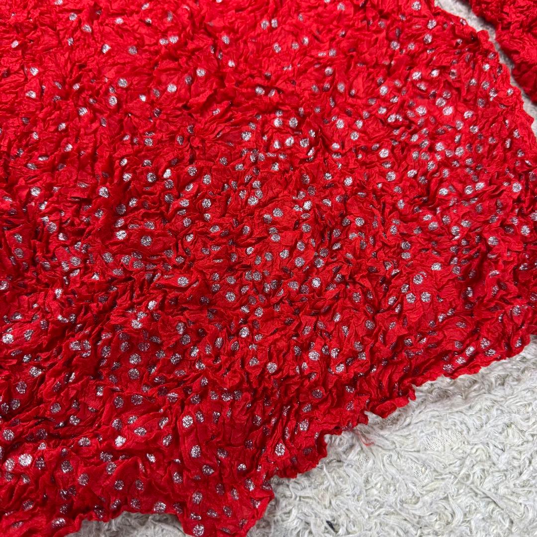 希少★ISSEY MIYAKE シワ加工 箔 カットソー 長袖 レッド