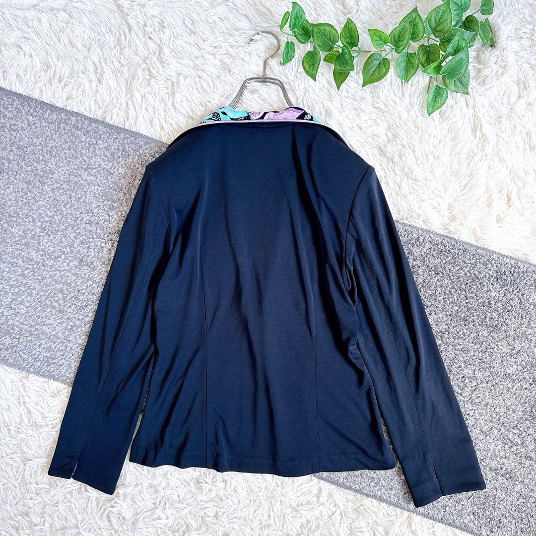 レオナール カンカン素材　テーラードジャケット　羽織り　フラワー　黒