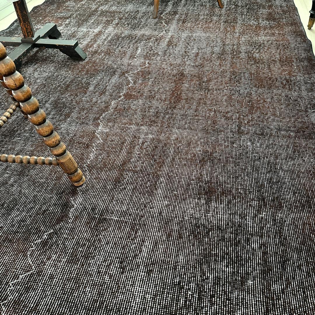 トルコ ヴィンテージラグ989 超大判 レア ダークブラウン オーバーダイラグ