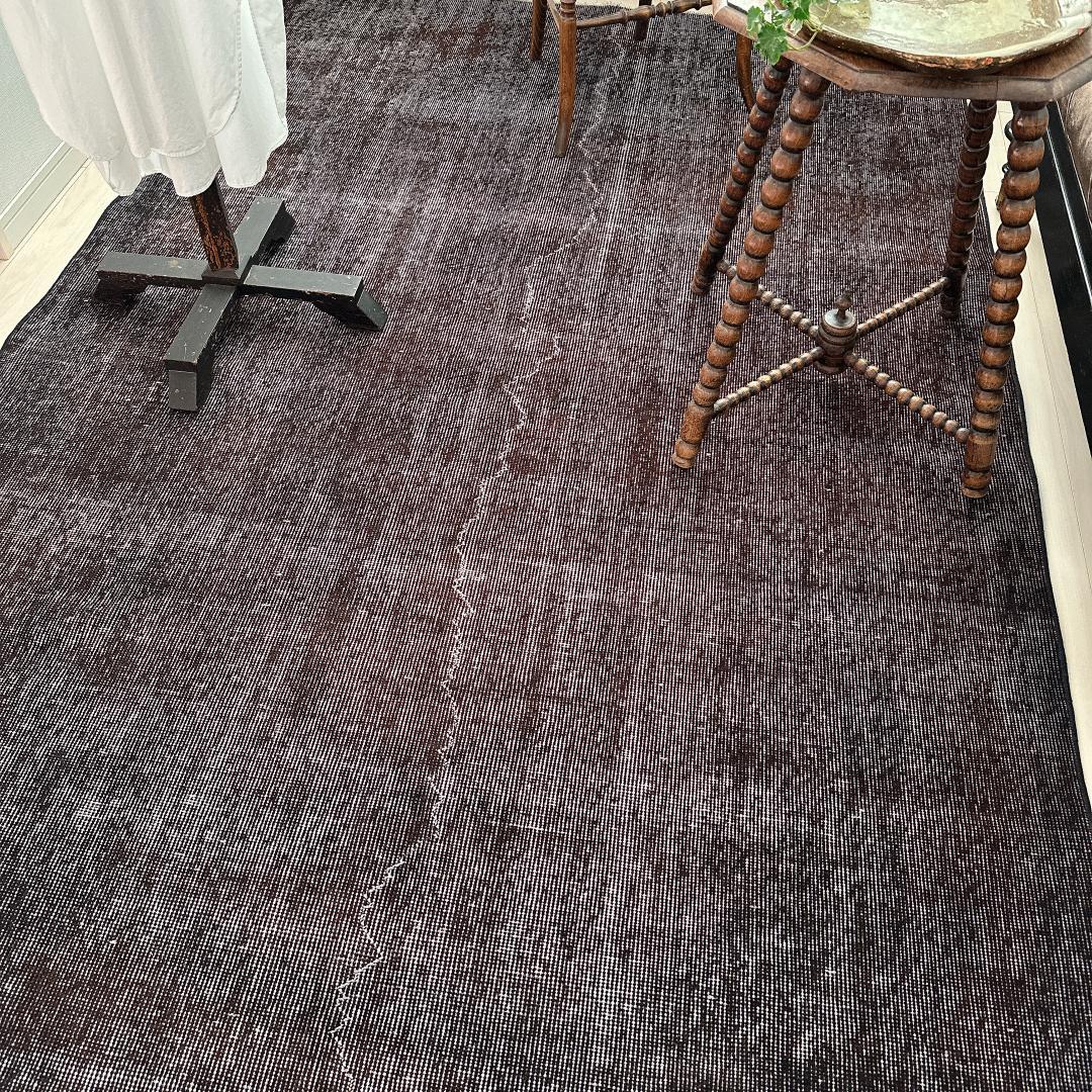 トルコ ヴィンテージラグ989 超大判 レア ダークブラウン オーバーダイラグ