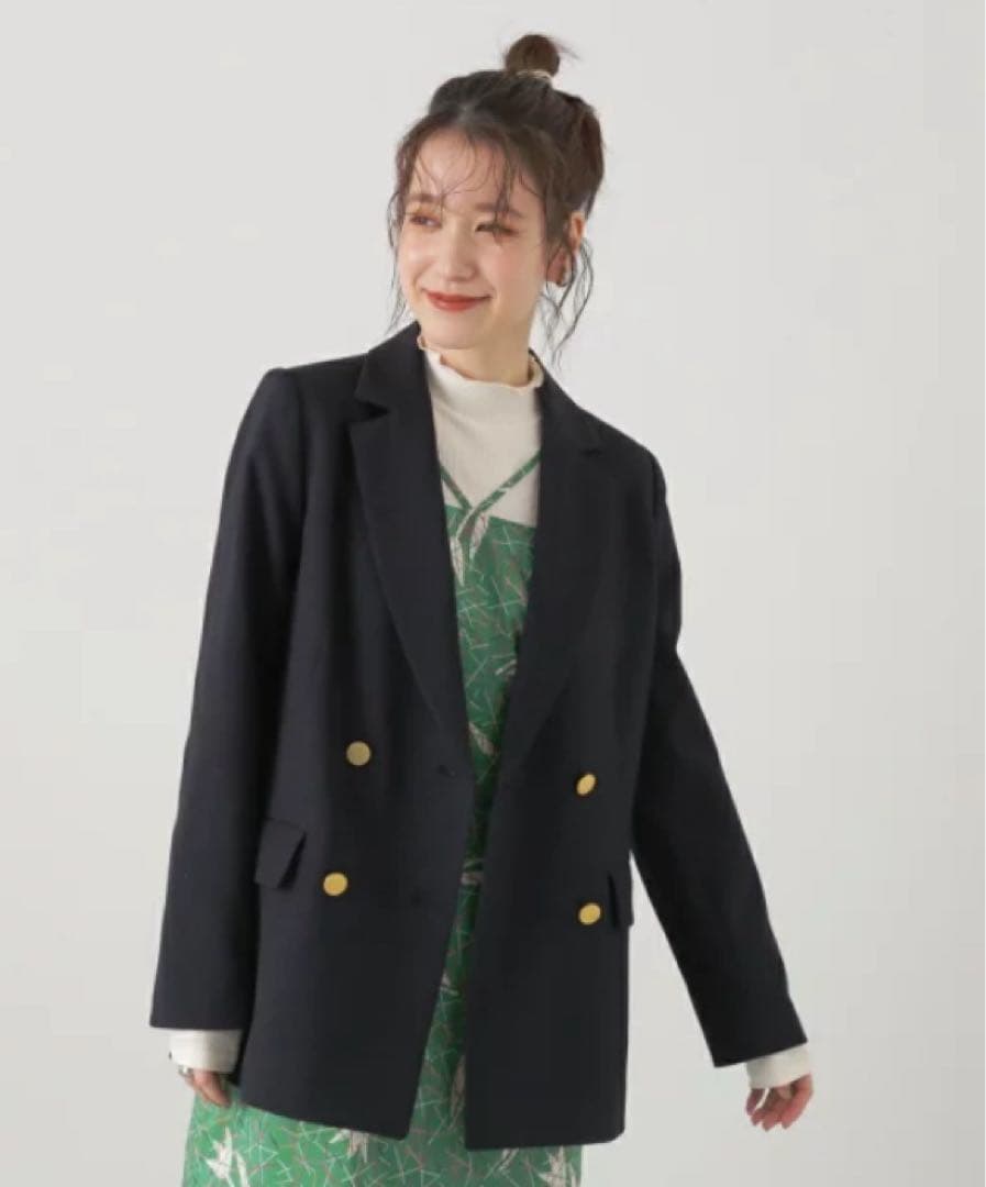 新品エヌナチュラルビューティーベーシックテーラードダブルジャケット　ネイビー　S