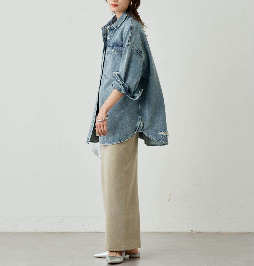 新品未使用タグ付き　ラウンジドレス　2025 9月購入　デニム　ダメージ　シャツ