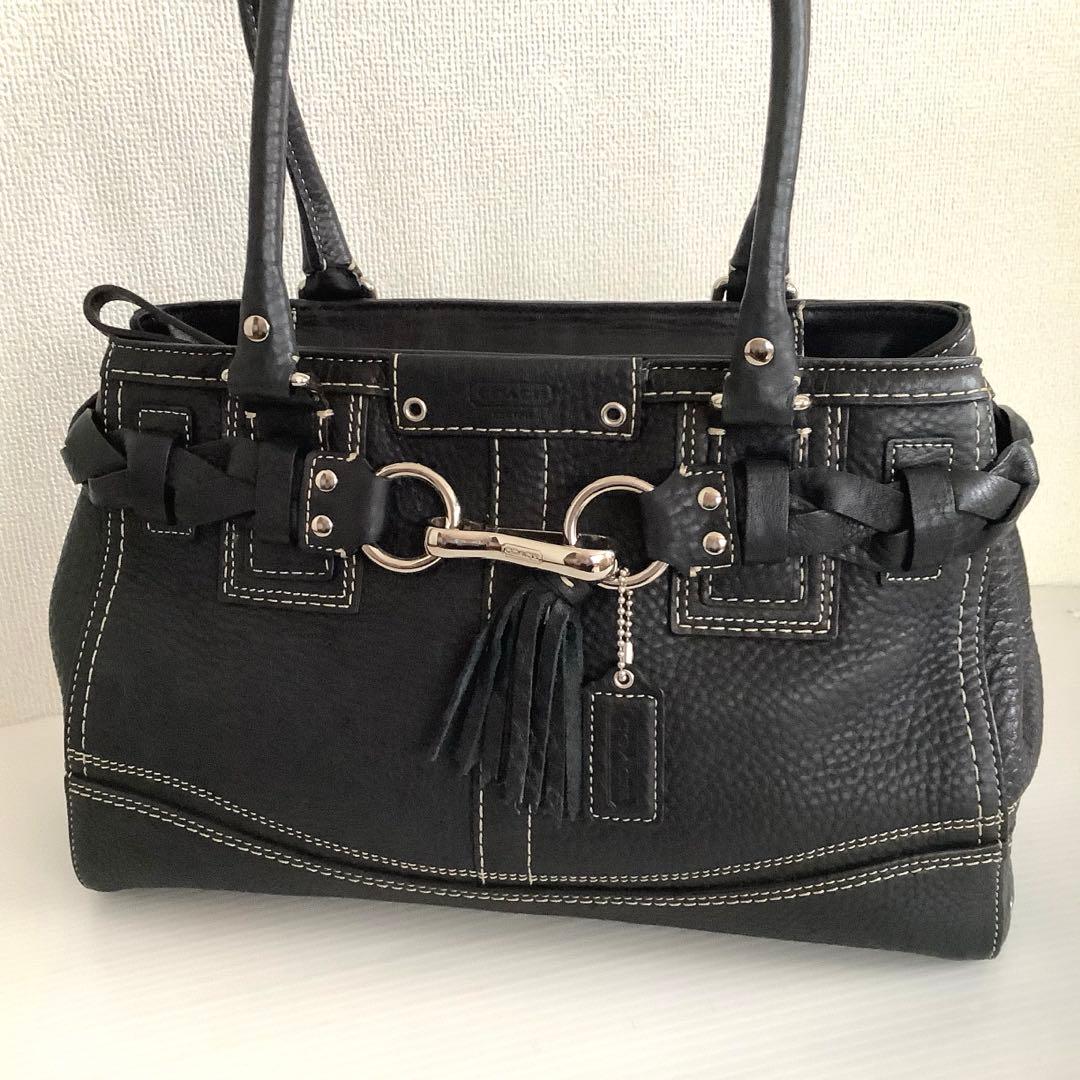 COACH コーチ ブラック レザー ハンドバッグ