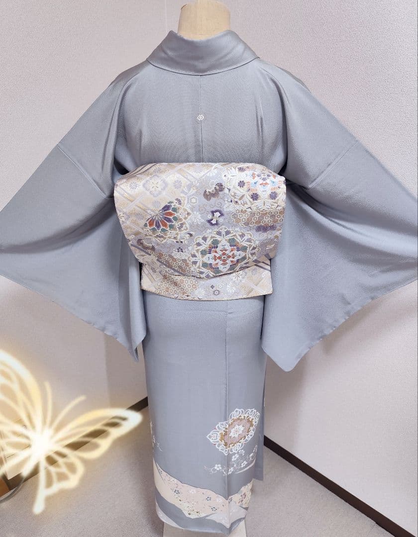 ❰6378❱ フルセット　色留袖 華文 金駒刺繍 一つ紋　袋帯　帯締　正絹　着物