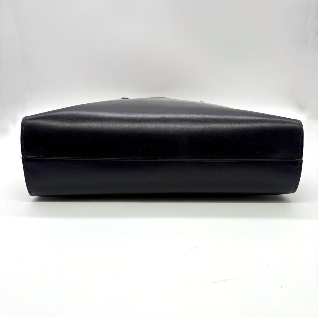 GLEN トートバッグ ビジネスバッグ 型押しロゴ ネイビー レザー