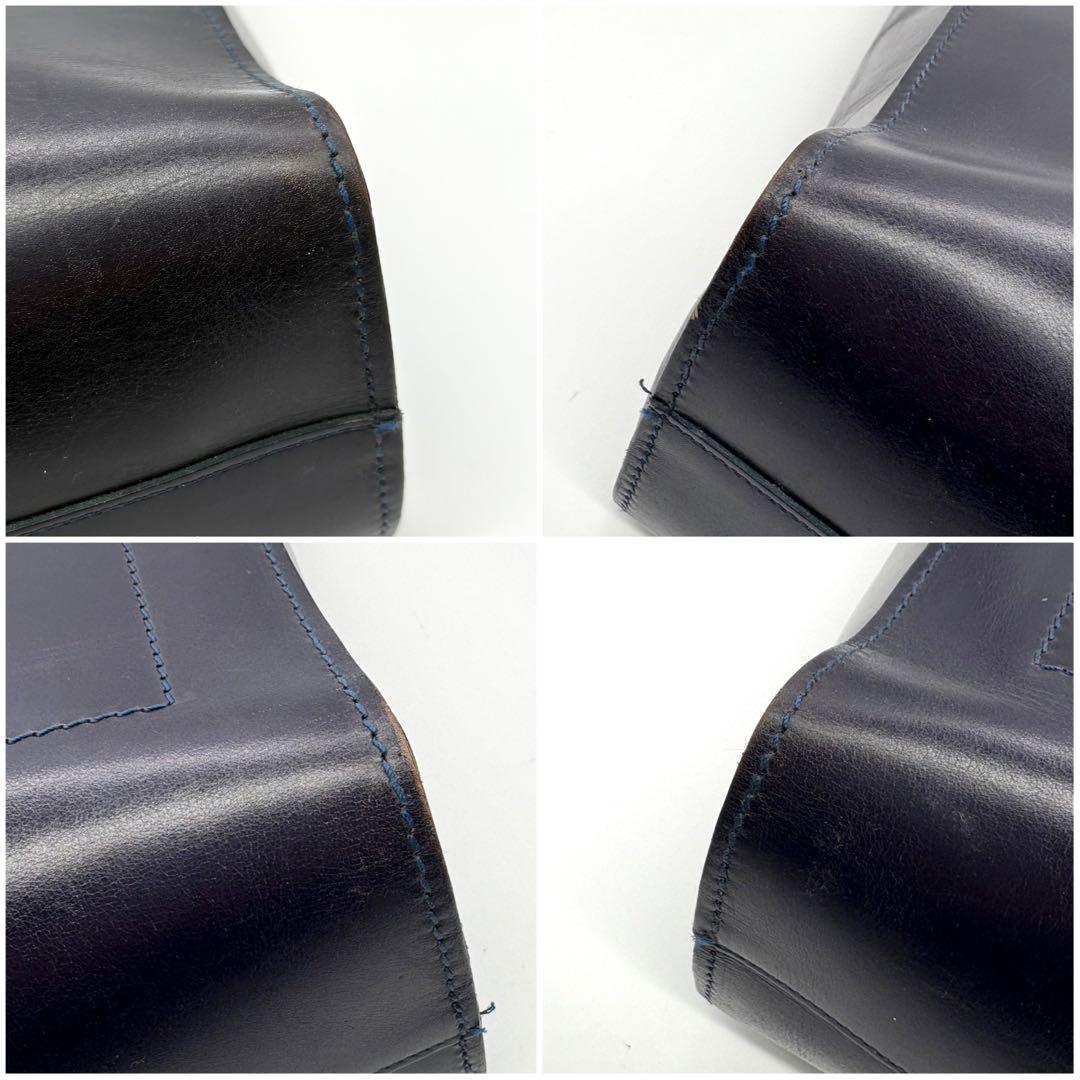 GLEN トートバッグ ビジネスバッグ 型押しロゴ ネイビー レザー