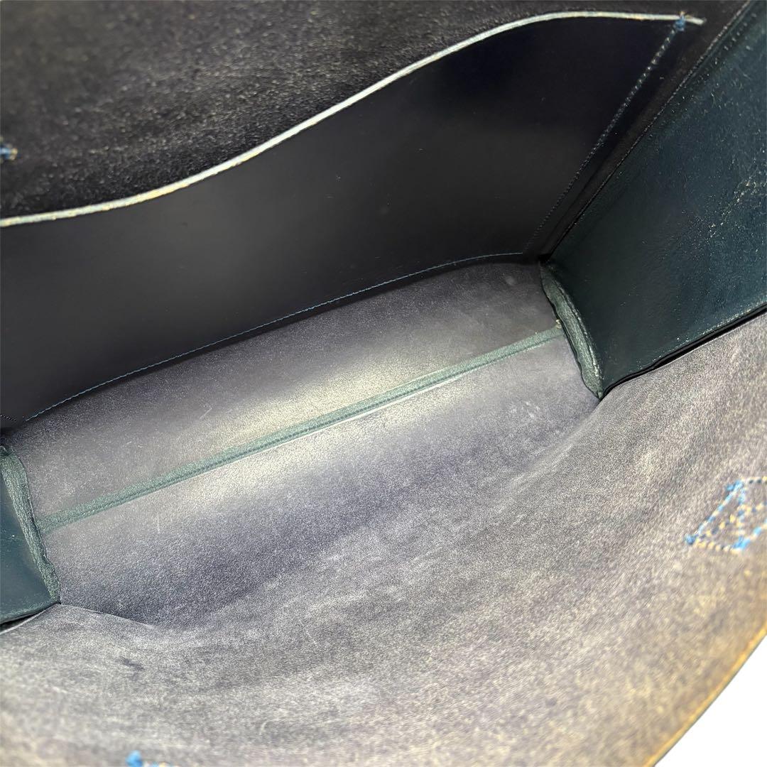 GLEN トートバッグ ビジネスバッグ 型押しロゴ ネイビー レザー