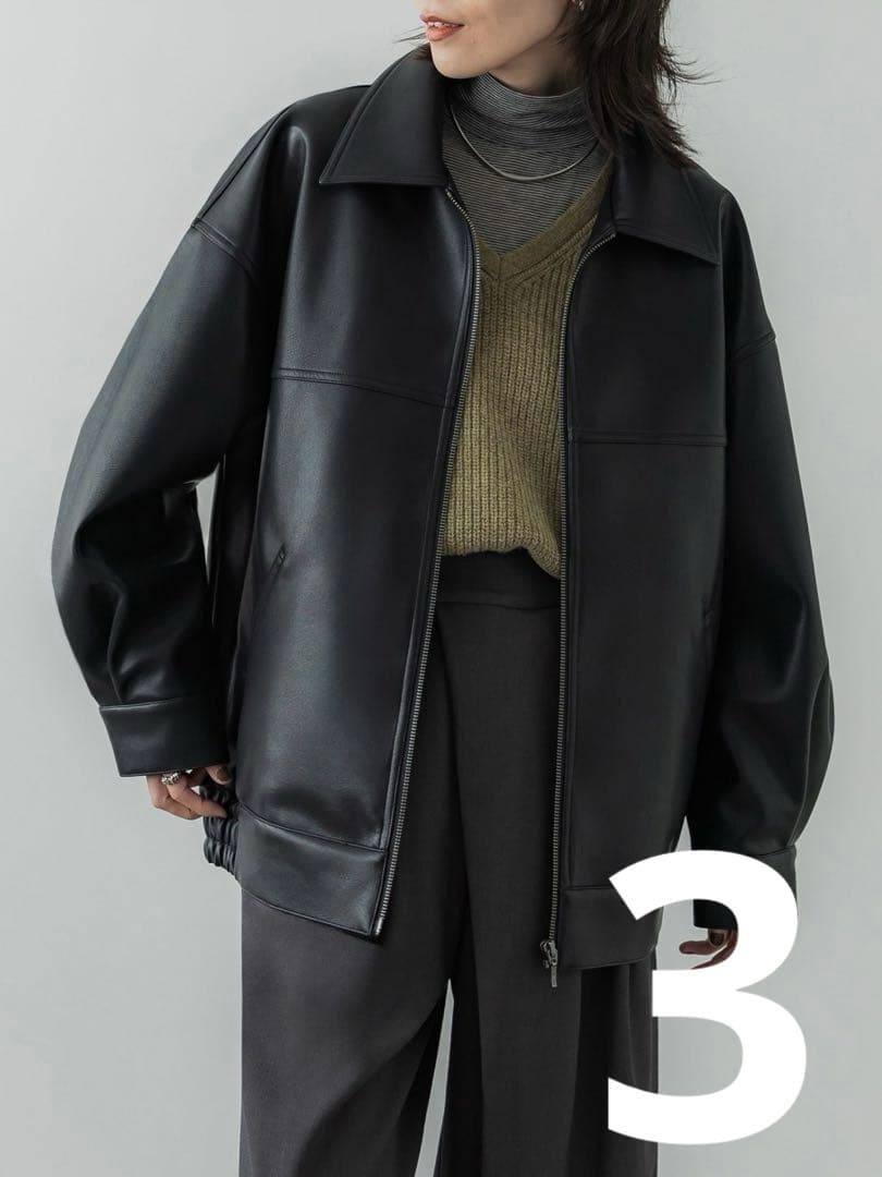 crewre フェイクレザージップブルゾン black