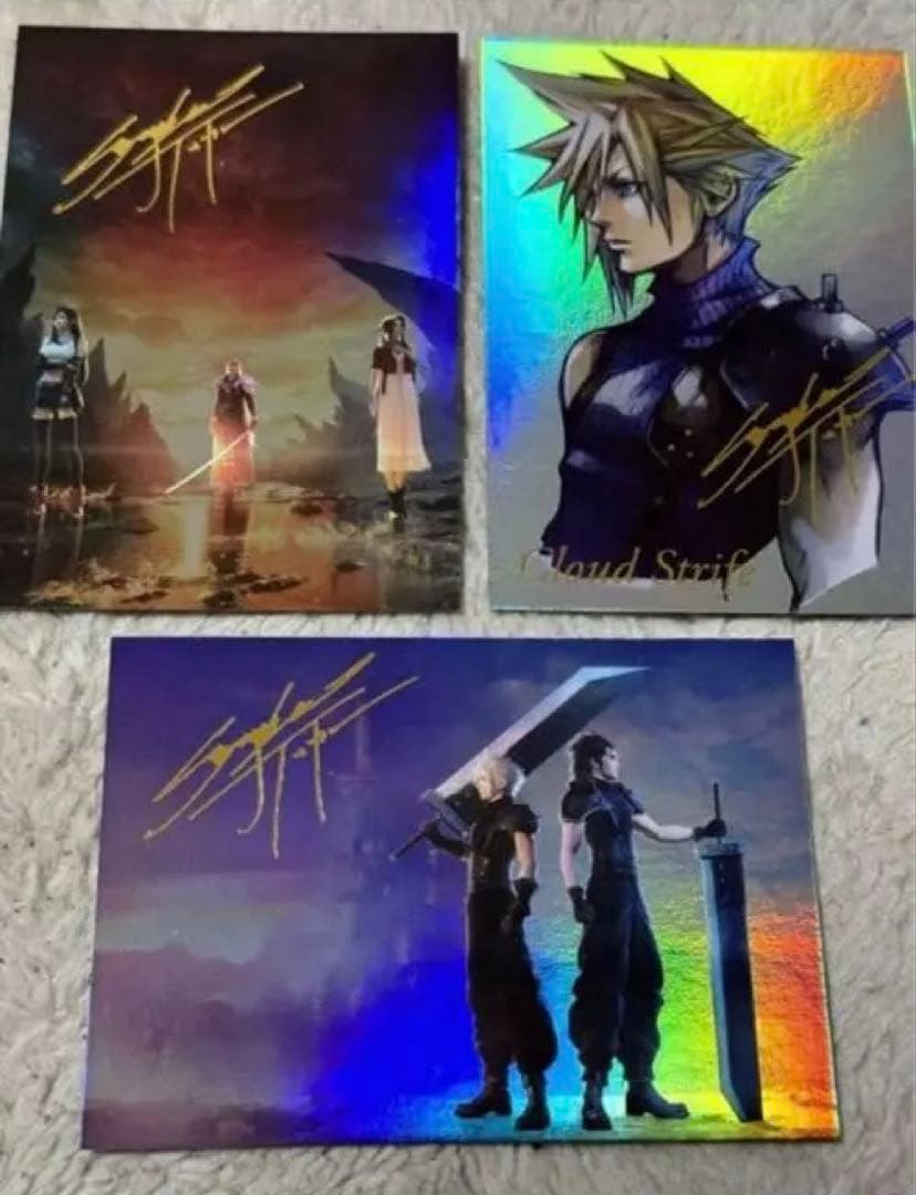ファイナルファンタジーVII 7周年記念美術館カード秘密サイン入り3枚セット