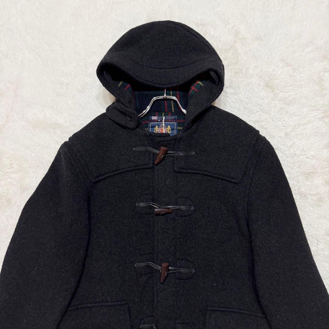 新品/英国製 グローバーオール ダッフルコート 38 チャコール 裏地チェック