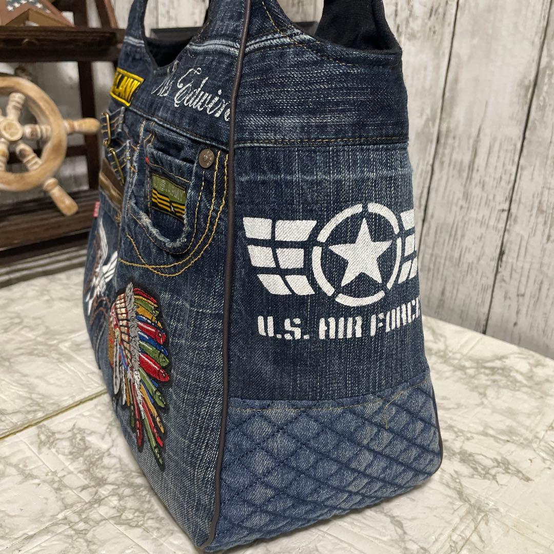 No. 505 デニムリメイクバッグ　トートバッグ　インディアン　ルート66